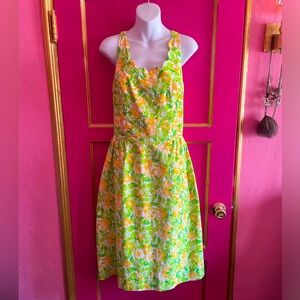 Vintage 1960’s Lilly Pulitzer green and yellow flower sundress scallop front